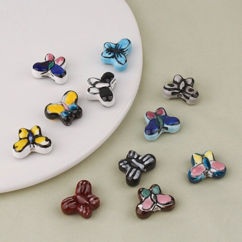 Hand Painted Butterfly Ceramic Beads For DIY Jewelry Making Colorful Porcelain Loose Beads For Bracelet Necklace Earring Accessories