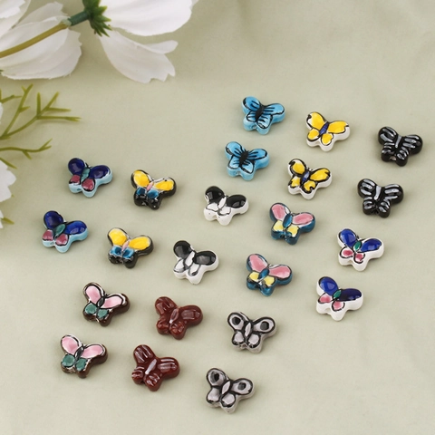 Hand Painted Butterfly Ceramic Beads For DIY Jewelry Making Colorful Porcelain Loose Beads For Bracelet Necklace Earring Accessories