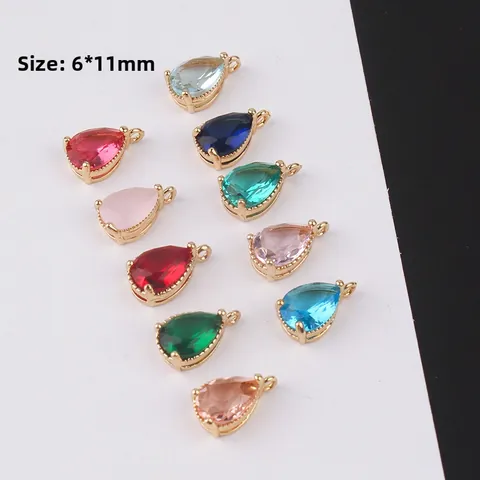 Copper Gold Plated Pear Shape Rhinestone Pendants For DIY Jewelry Making Colorful Tear-drop Charms Earrings Necklaces Material