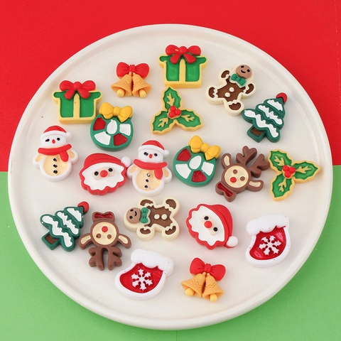 Christmas DIY Resin Flatback Charms Santa Claus Elk Snowman Gingerbread Man Decorative Accessories For Crafting Jewelry Making