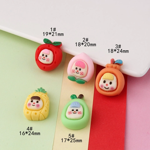 Breloques en Résine de Fruits de Dessins Animés Mignons Visage Souriant Fraise Pêche Avocat DIY Coque de Téléphone Accessoires