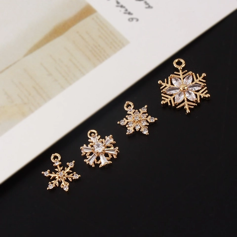 Goldener Kupfer Zirkon Schneeflocke Anhänger Ohne Kette Für DIY Weihnachten Halskette Armband Schmuck Zubehör