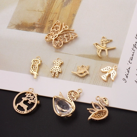 Gold Plated Copper Zirconia Animal Pendants Bird Swan Butterfly Pendant Only For DIY Necklace Bracelet Jewelry Making