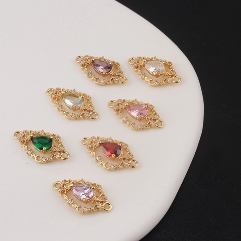 Zircon Micro-Inlaid Copper Hollow Water Drop Charm Pendant Only (Without Chain) Retro DIY Jewelry Accessory For Necklace Linker