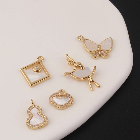 Gold Plated Copper Mother Of Artificial Pearl Zirconia Pendant Only Ballerina Butterfly DIY Jewelry Making Material Charms Pendants