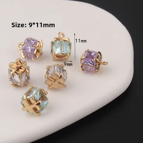 Luxus Kupfer Vergoldet Quadratisch Zirkonia Geschenkbox Anhänger Für DIY Halskette Armband Ohrring Schmuckzubehör