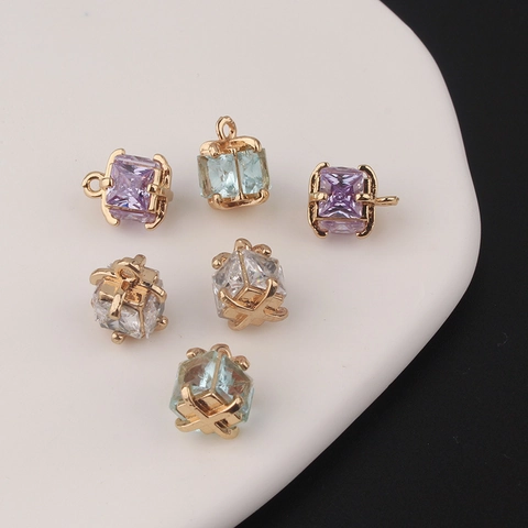 Luxury Copper Gold Plated Square Zirconia Gift Box Pendant For DIY Necklace Bracelet Earring Jewelry Making Accessories
