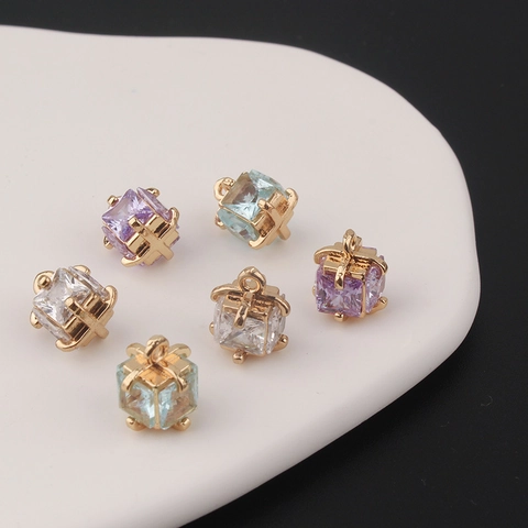 Luxury Copper Gold Plated Square Zirconia Gift Box Pendant For DIY Necklace Bracelet Earring Jewelry Making Accessories
