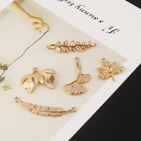 Verguld Koper Strass Blad Veer Hanger Bedels Voor DIY Sieraden Maken Botanisch Ontwerp Knutselaccessoires