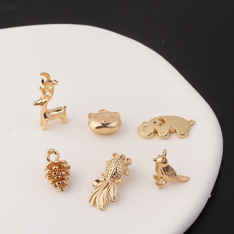 Gold Plated Copper Animal Pendants Deer Elephant Cat Goldfish Bird Pinecone Charms For DIY Jewelry Making Handcrafted Accessories