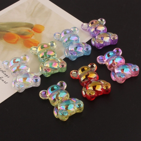 Acrylic Iridescent 3D Bear Beads Pearlescent Mermaid DIY Jewelry Making Accessories For Earrings Keychain Necklace