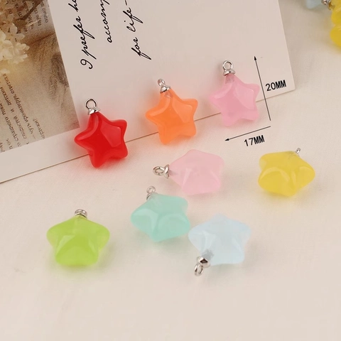 Acrylic 3D Star Pentagram Pendant Jelly Candy Color Translucent DIY Jewelry Making Earring Keychain Accessory Craft Supply