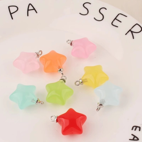 Acrylic 3D Star Pentagram Pendant Jelly Candy Color Translucent DIY Jewelry Making Earring Keychain Accessory Craft Supply