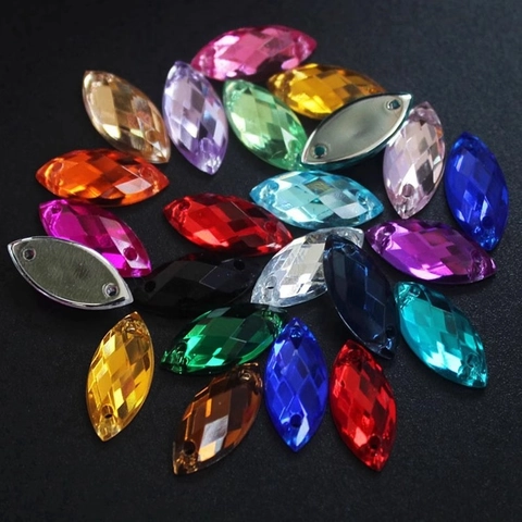 Strass da Cucire Marquise in Plastica Resina Doppio Foro Retro Piatto Strass per Accessori da Sposa Abbigliamento Fai da Te Gioielli