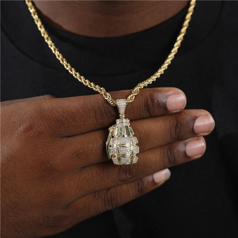 Hip Hop Vergoldet Kupfer Zirkonia Granate Anhänger Halskette Mit Seilkette Iced Out Schmuck Für Herren Damen