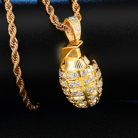 Hip Hop Vergoldet Kupfer Zirkonia Granate Anhänger Halskette Mit Seilkette Iced Out Schmuck Für Herren Damen