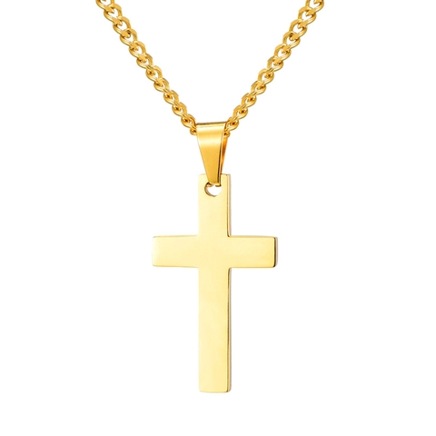 Minimalist Stainless Steel Plain Cross Pendant Necklace For Men Personalized Fashion Religious Jewelry Curb Chain Necklace Gift