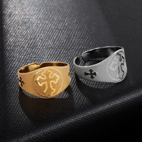 Anillo De Cruz Retro Vintage Gótico Acero Inoxidable Chapado En Oro De 18K Anillo Abierto Ajustable Joyería De Moda