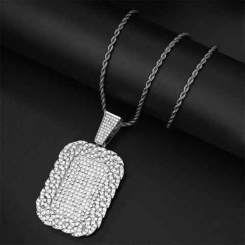 Hip Hop Iced Out Rechteck Anhänger Halskette Set Legierung Strass Gold Silber Plattiert Panzerkette Kordelkette Herren Schmuck