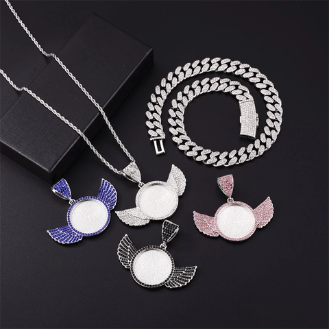 Conjunto Collar Colgante Redondo Ala Hip Hop Cadena Cubana Cuerda Strass Iced Out Bling Joyería Para Hombre Mujer Regalo