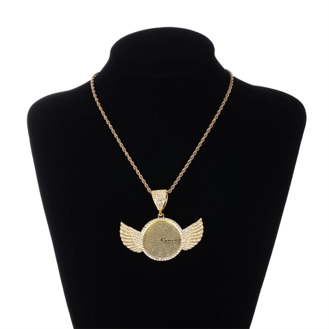 Conjunto Collar Colgante Redondo Ala Hip Hop Cadena Cubana Cuerda Strass Iced Out Bling Joyería Para Hombre Mujer Regalo