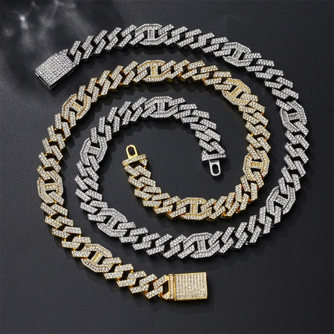 Hip Hop Streetwear Iced Out Cuban Link Necklace Geometric Alloy Rhinestone Pave Chain For Men Women Punk Jewelry Accessories