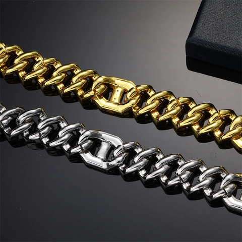 Hip Hop Streetwear Iced Out Cuban Link Necklace Geometric Alloy Rhinestone Pave Chain For Men Women Punk Jewelry Accessories