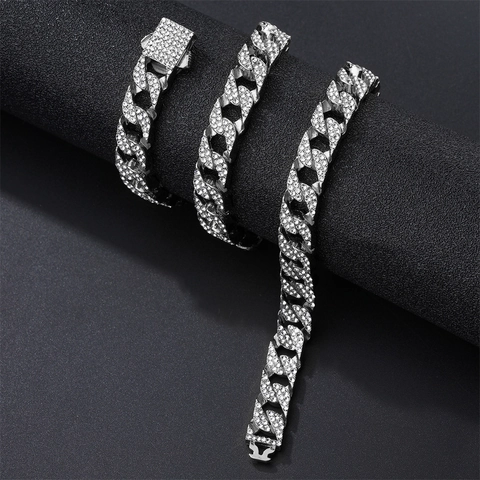 Collana a Maglia Cubana Miami Hip Hop in Lega di Zinco Con Strass Completi Collana Choker Geometrica a Forma di U Moda Street per Donna Uomo Gioielli