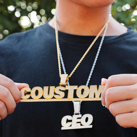Hip Hop Personalised Letter Pendant Necklace Copper Inlaid Rhinestone Iced Out Custom Name DIY Design Street Trendy Jewelry For Men Women
