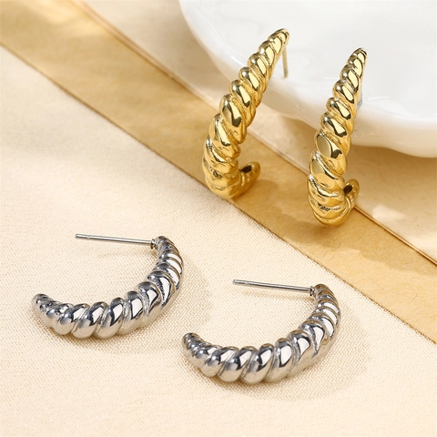 Stainless Steel Twisted Hoop Earrings For Women 18K Gold Plated Chunky Dome Croissant Earrings Chic Fashion Jewelry