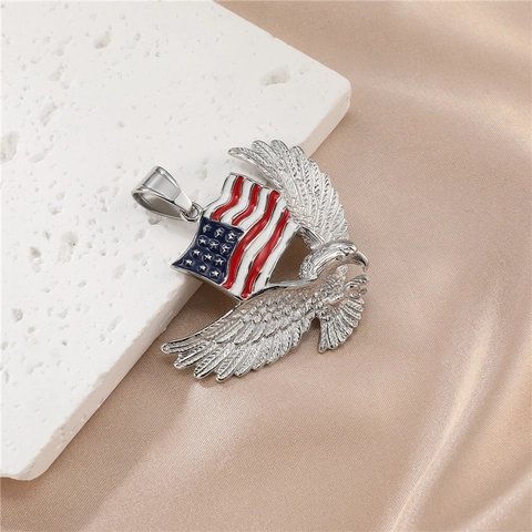 Hip Hop Stainless Steel Eagle American Flag Pendant Necklace Men Personality Enamel Patriotic Jewelry Gift Accessories