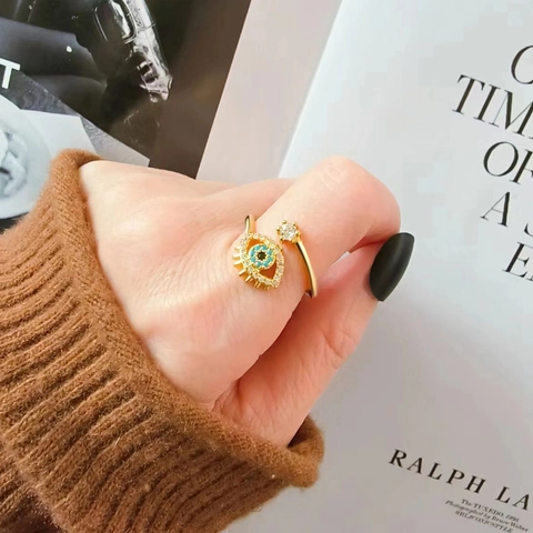 Bague Ouverte S925 Argent Sterling Mauvais Œil Pour Femmes Plaqué Or Zircone Bijoux De Doigt Réglables Cadeau Esthétique