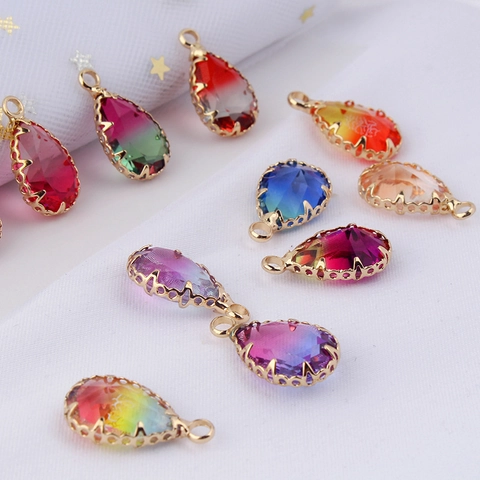 Vintage Copper Inlaid Zirconia Teardrop Pendant Gradient Faceted Crystal Charm For DIY Necklace Earring Jewelry Making Women Accessories