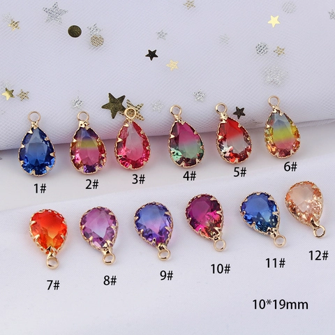 Vintage Copper Inlaid Zirconia Teardrop Pendant Gradient Faceted Crystal Charm For DIY Necklace Earring Jewelry Making Women Accessories