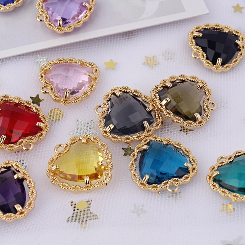 Copper Inlaid Zirconia Heart Pendant Gold Plated Filigree Lace Edge DIY Jewelry Accessory For Necklace Earring Making
