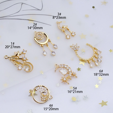 Gold Plated Copper Zirconia Celestial Star Moon Pendants For DIY Jewelry Making Necklaces Earrings Handcrafted Materials