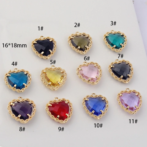 Copper Inlaid Zirconia Heart Pendant Gold Plated Filigree Lace Edge DIY Jewelry Accessory For Necklace Earring Making