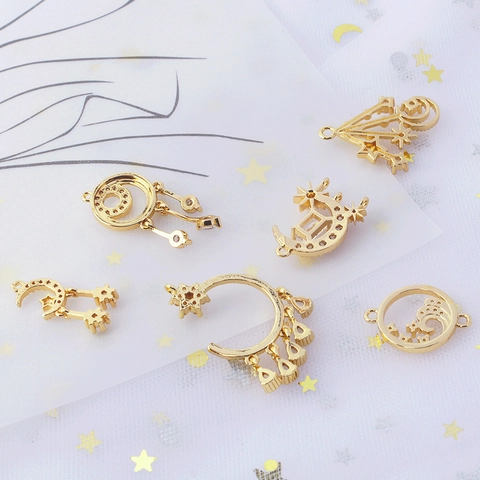 Gold Plated Copper Zirconia Celestial Star Moon Pendants For DIY Jewelry Making Necklaces Earrings Handcrafted Materials