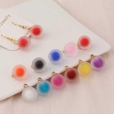 Multicolor Frosted Gradient Bubble Resin Ball Pendant Beads With Gold Alloy Loop For DIY Jewelry Earrings Bracelet Making