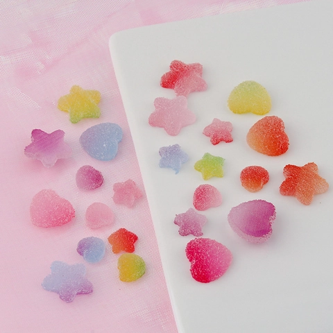 DIY Resin Gummy Heart Star Shape Gradient Color Frosted Sugar Coating Texture Patch For Hair Accessories Phone Case Jewelry Making