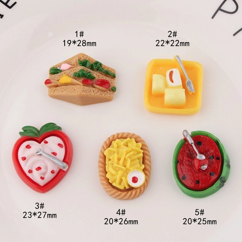 Miniature Food Simulation Resin Charms For DIY Craft Sandwich Strawberry Watermelon Dessert Miniature Scene Decor Accessories