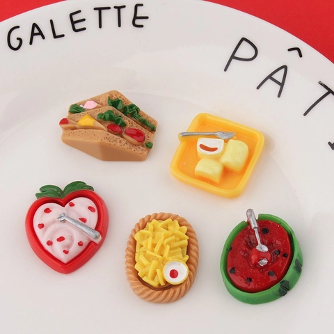 Miniature Food Simulation Resin Charms For DIY Craft Sandwich Strawberry Watermelon Dessert Miniature Scene Decor Accessories