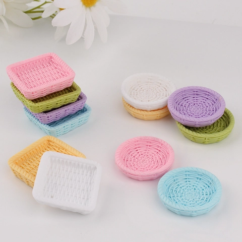 Mini Simulation Woven Basket Resin Flatback For DIY Phone Case Dollhouse Miniature Decoration Pearlescent Weave Texture Accessories