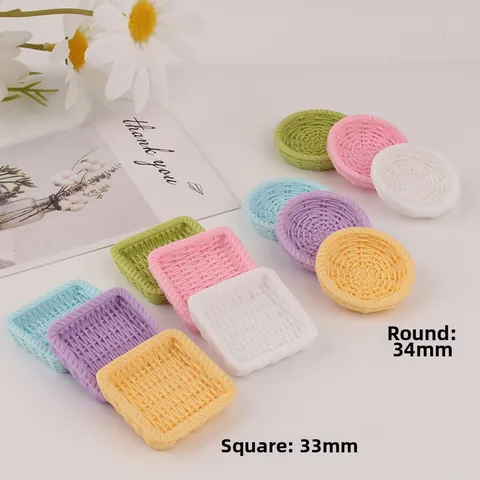 Mini Simulation Woven Basket Resin Flatback For DIY Phone Case Dollhouse Miniature Decoration Pearlescent Weave Texture Accessories
