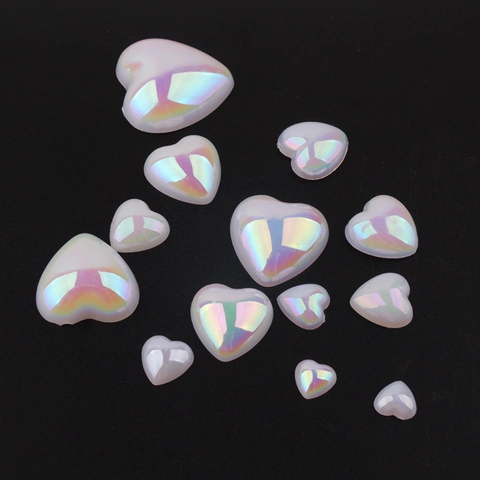 Herzform Flachrückseite Acryl Charms Aurora Perlmutt Weiß Harz Herz Perlen Für Handyhülle DIY Handwerk Schmuckherstellung Zubehör
