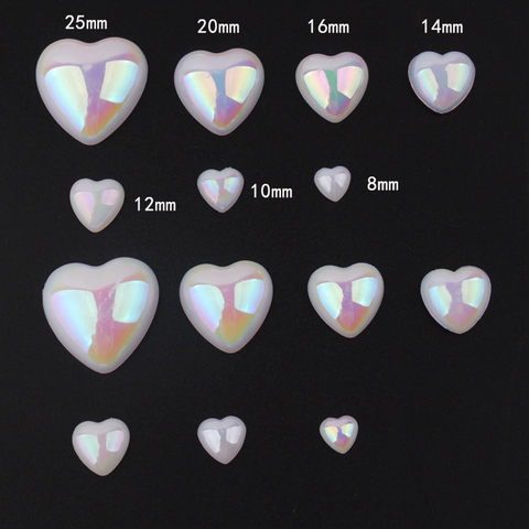 Herzform Flachrückseite Acryl Charms Aurora Perlmutt Weiß Harz Herz Perlen Für Handyhülle DIY Handwerk Schmuckherstellung Zubehör
