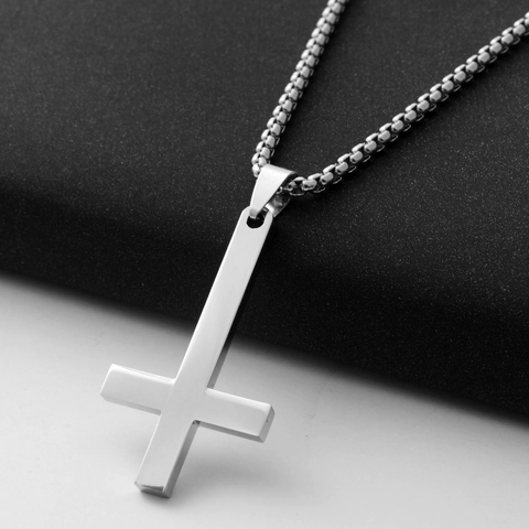 Korean Style Men Inverted Cross Pendant Necklace Minimalist Stainless Steel Titanium Steel Jewelry For Unisex Daily Accessory