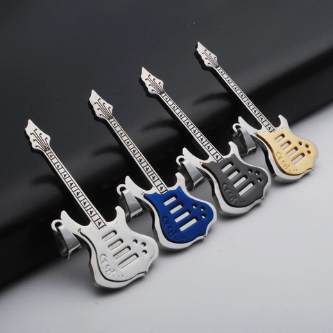 Cool 316 Stainless Steel Electric Guitar Pendant For Men Women Hip Hop Music Theme Jewelry No Chain Accessory Gift