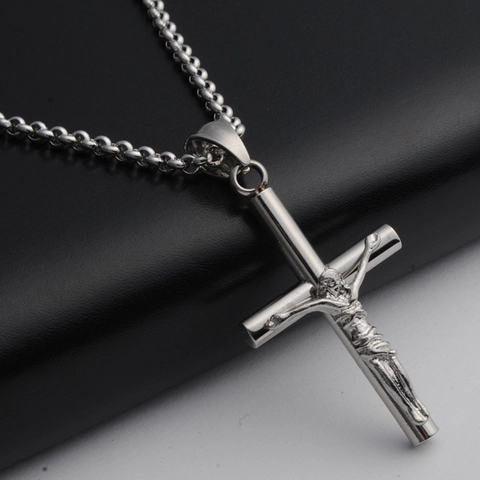 Pendentif Crucifix Jésus En Acier Inoxydable Bijoux Croix Chrétienne Religieuse Pour Hommes Femmes Argent Bijoux Catholiques