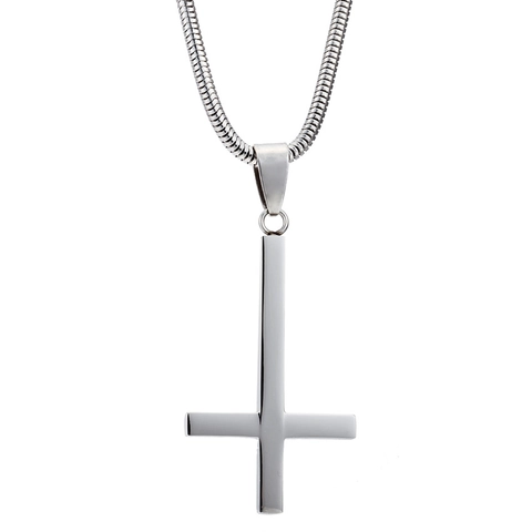 Korean Style Men Inverted Cross Pendant Necklace Minimalist Stainless Steel Titanium Steel Jewelry For Unisex Daily Accessory
